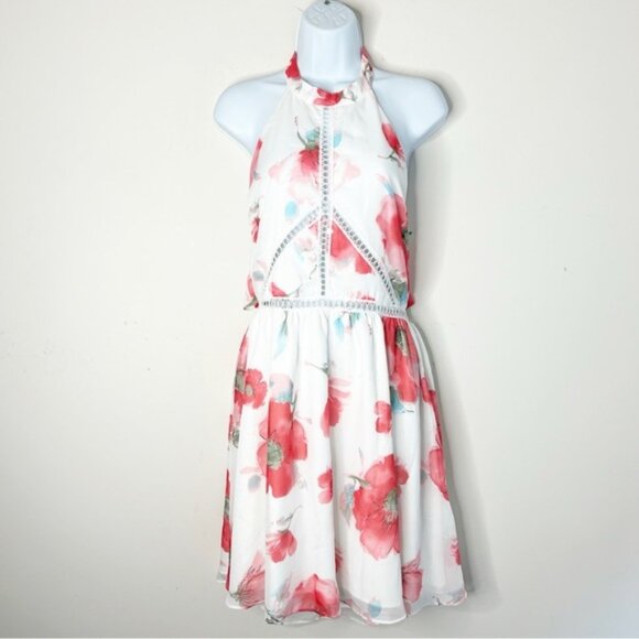 Two Sisters The Label Floral Halter Mini Dress High Neck White Pink Size Large - Picture 15 of 15